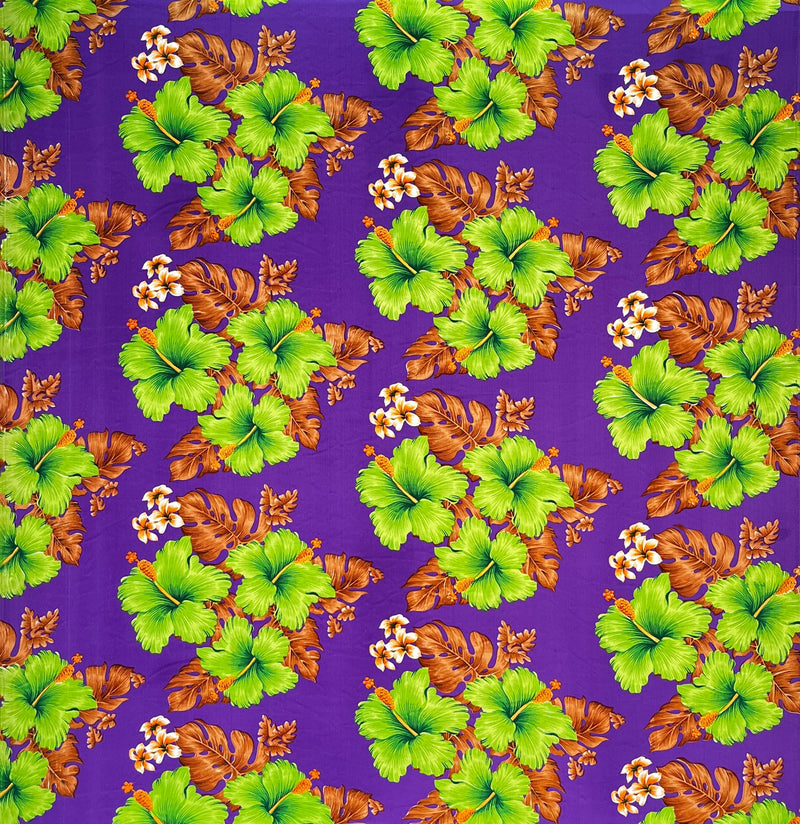 Hibiscus & Tropical Leaves Cluster All Over design Fabric | Peachskin