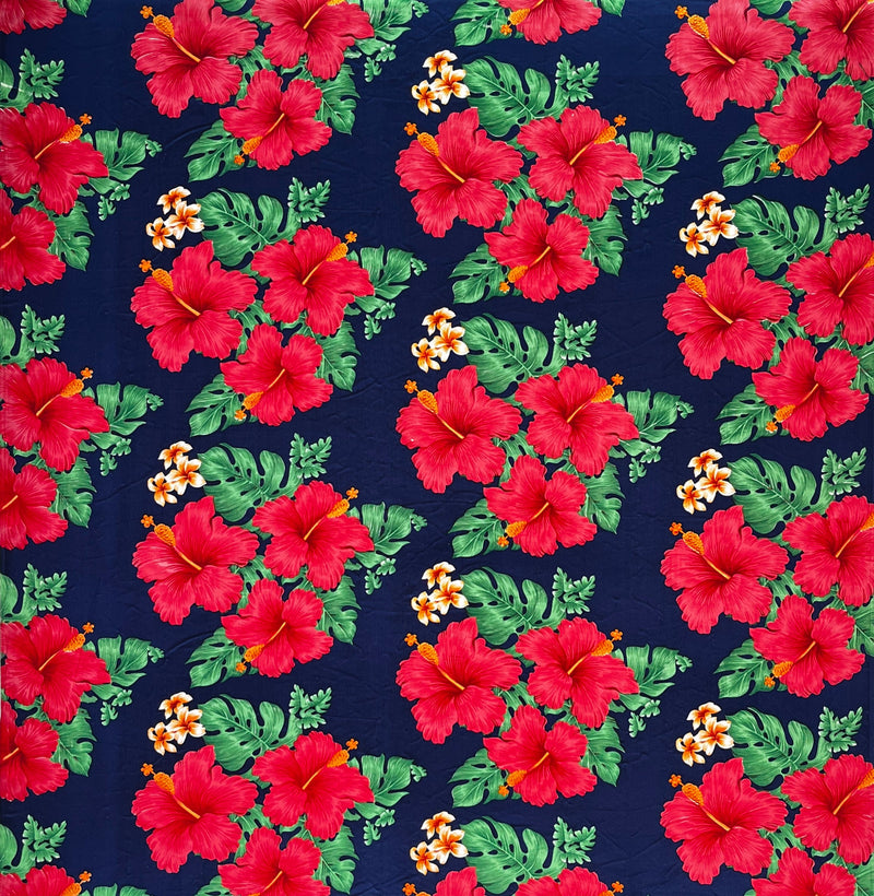 Hibiscus & Tropical Leaves Cluster All Over design Fabric | Peachskin