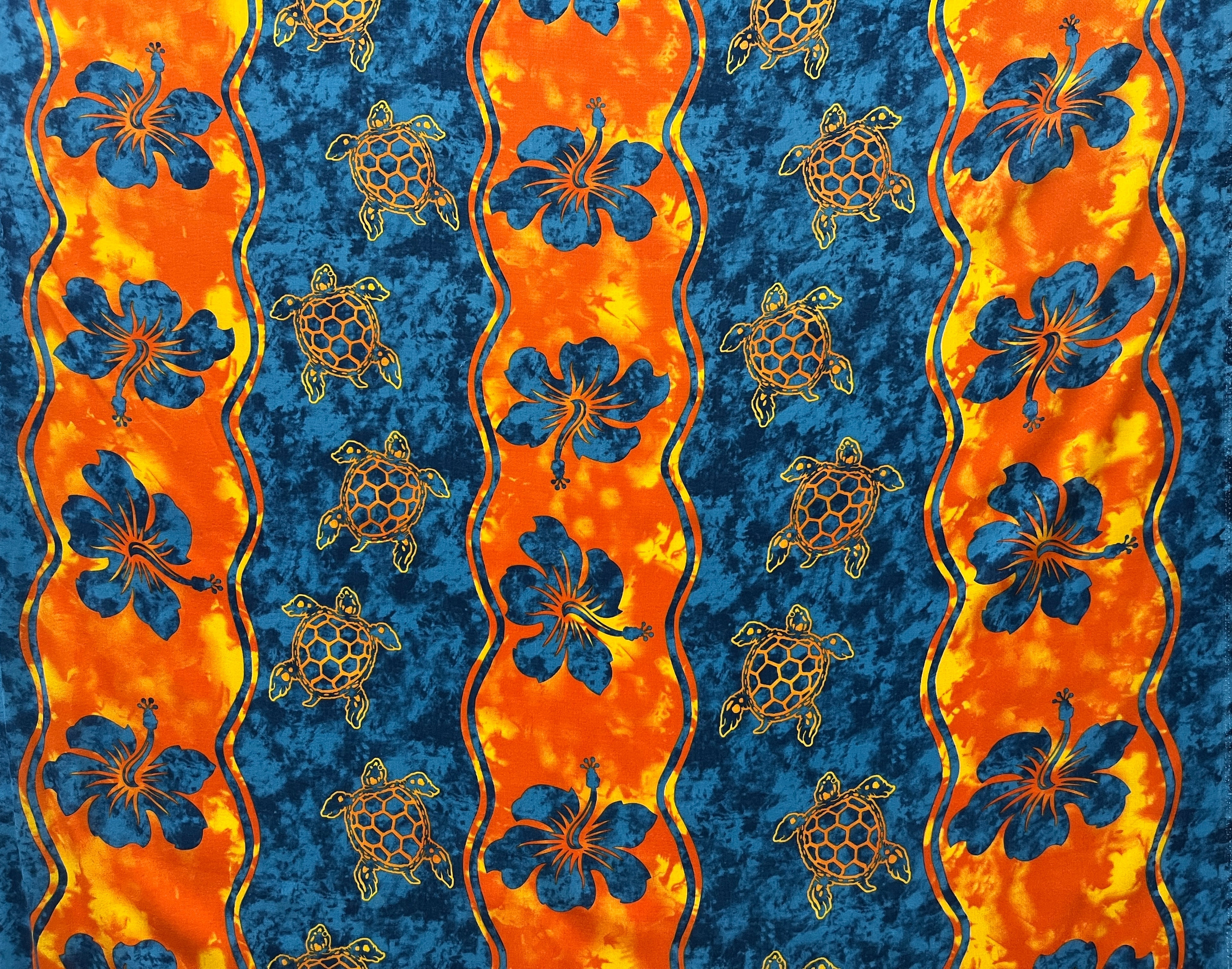Hibiscus, Sea Turtle Rayon Challis Fabric | Islands Fabric