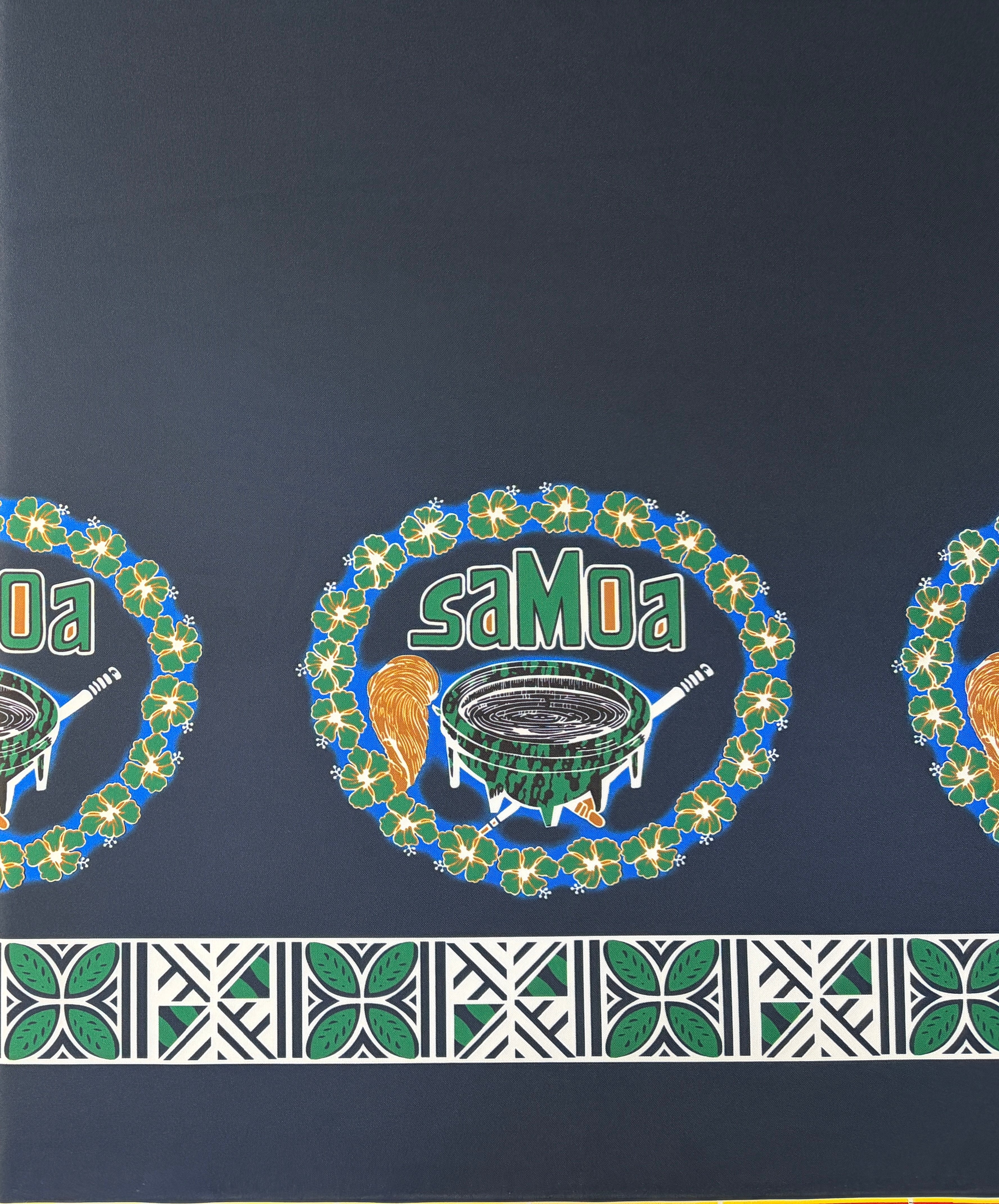 Samoan Heritage Wreath Double Border Polyester Fabric | Islands Fabric