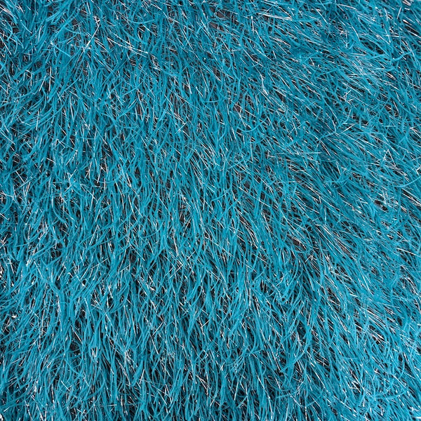 Turquoise Blue | Silver Metallic Faux Ostrich Feather Lace Fabric