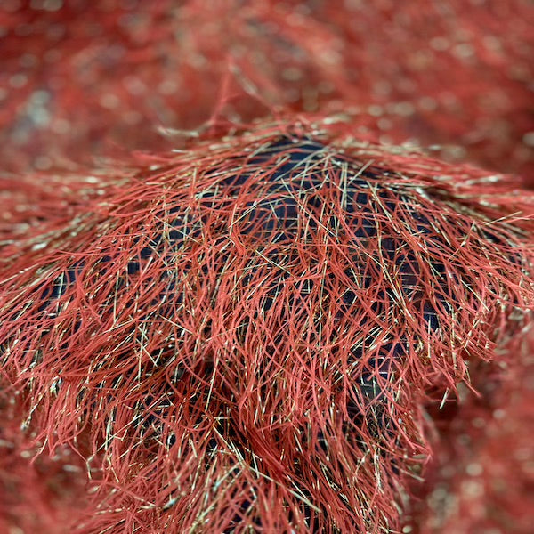 Burnt Orange | Gold Metallic Faux Ostrich Feather Lace Fabric