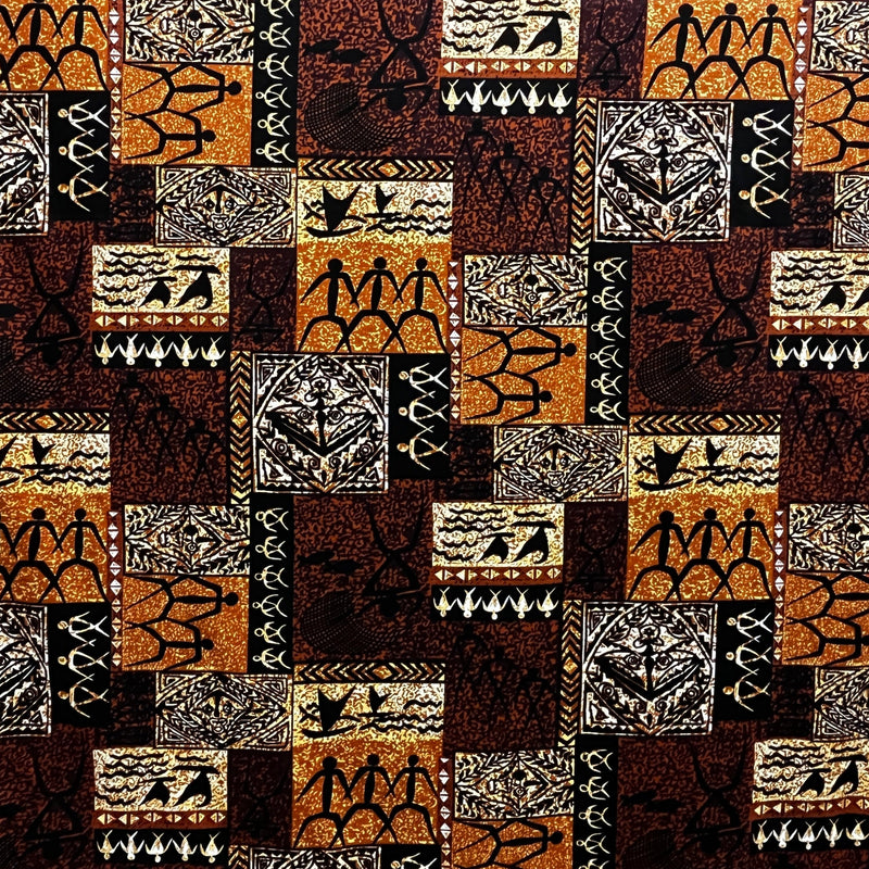 Hawaiian Tapa Petroglyphs Fabric | Light Barkcloth