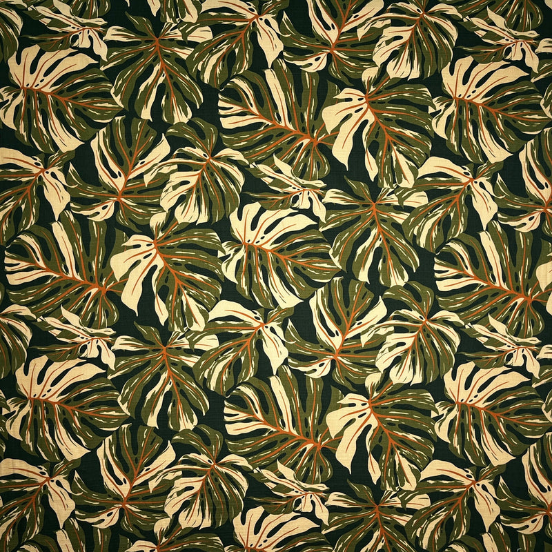 All-over Multicolor Monstera Leaves Fabric  | Light Barkcloth