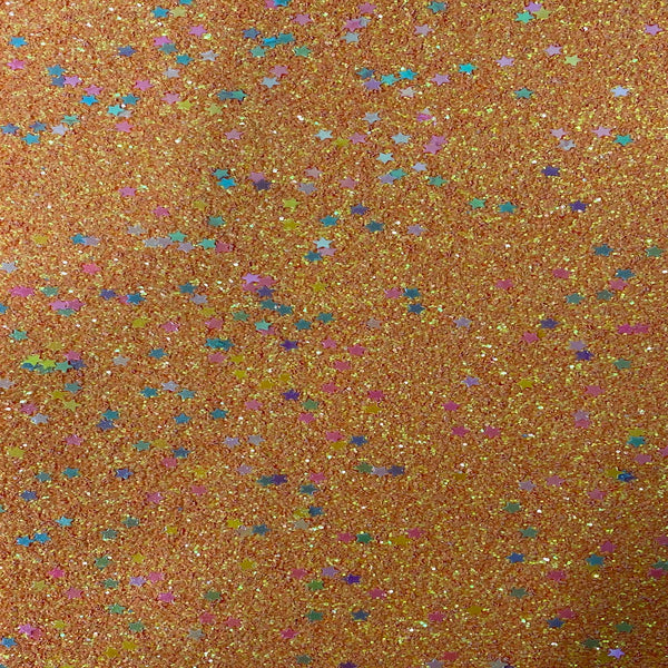 Orange Iridescent Stardust Glitter Vinyl Fabric