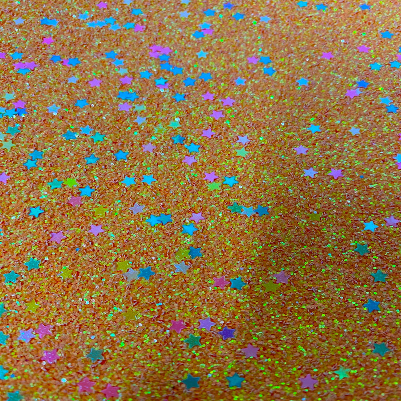 Orange Iridescent Stardust Glitter Vinyl Fabric