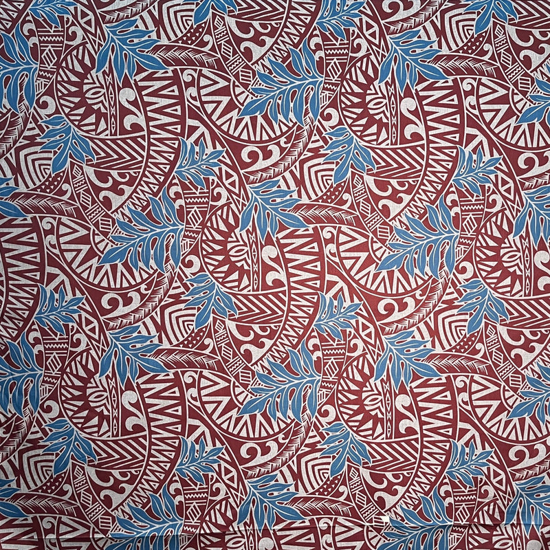 Traditional Polynesian Tattoo Philodendron Leaves Fabric| Chambray (Denim Look)  |  Spandex Palace