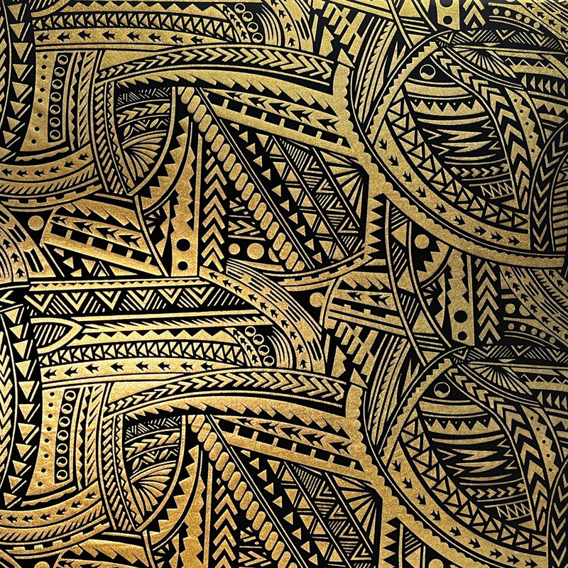 Traditional Polynesian Tattoo design Fabric| Polyester Foil  |  Spandex Palace