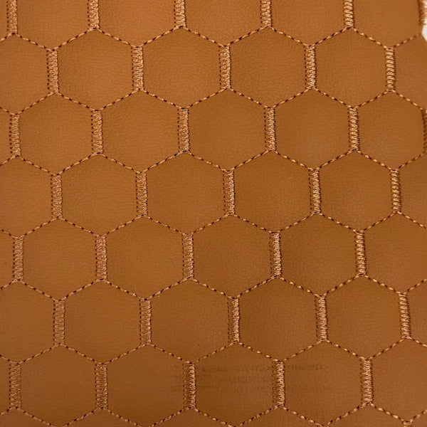 Cork Beige Honeycomb Hexagon Quilted Foam Backed Faux Leather Vinyl Fabric