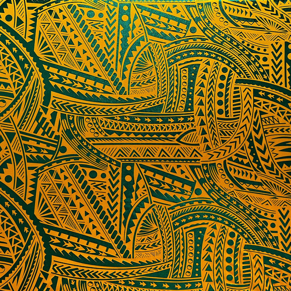 Traditional Polynesian Tattoo design Fabric| Polyester Foil  |  Spandex Palace