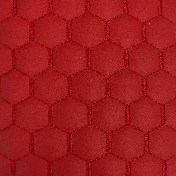 Red Honeycomb Hexagon Quilted Foam Backed Faux Leather Vinyl Fabric