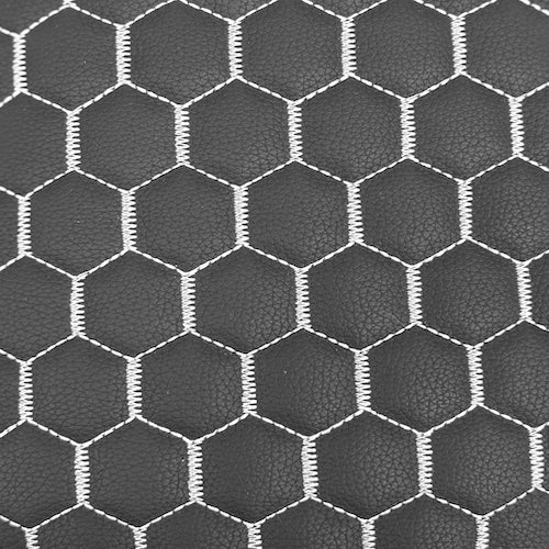 Black | White Honeycomb Hexagon Quilted Foam Backed Faux Leather Vinyl Fabric