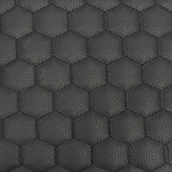 Black Honeycomb Hexagon Quilted Foam Backed Faux Leather Vinyl Fabric