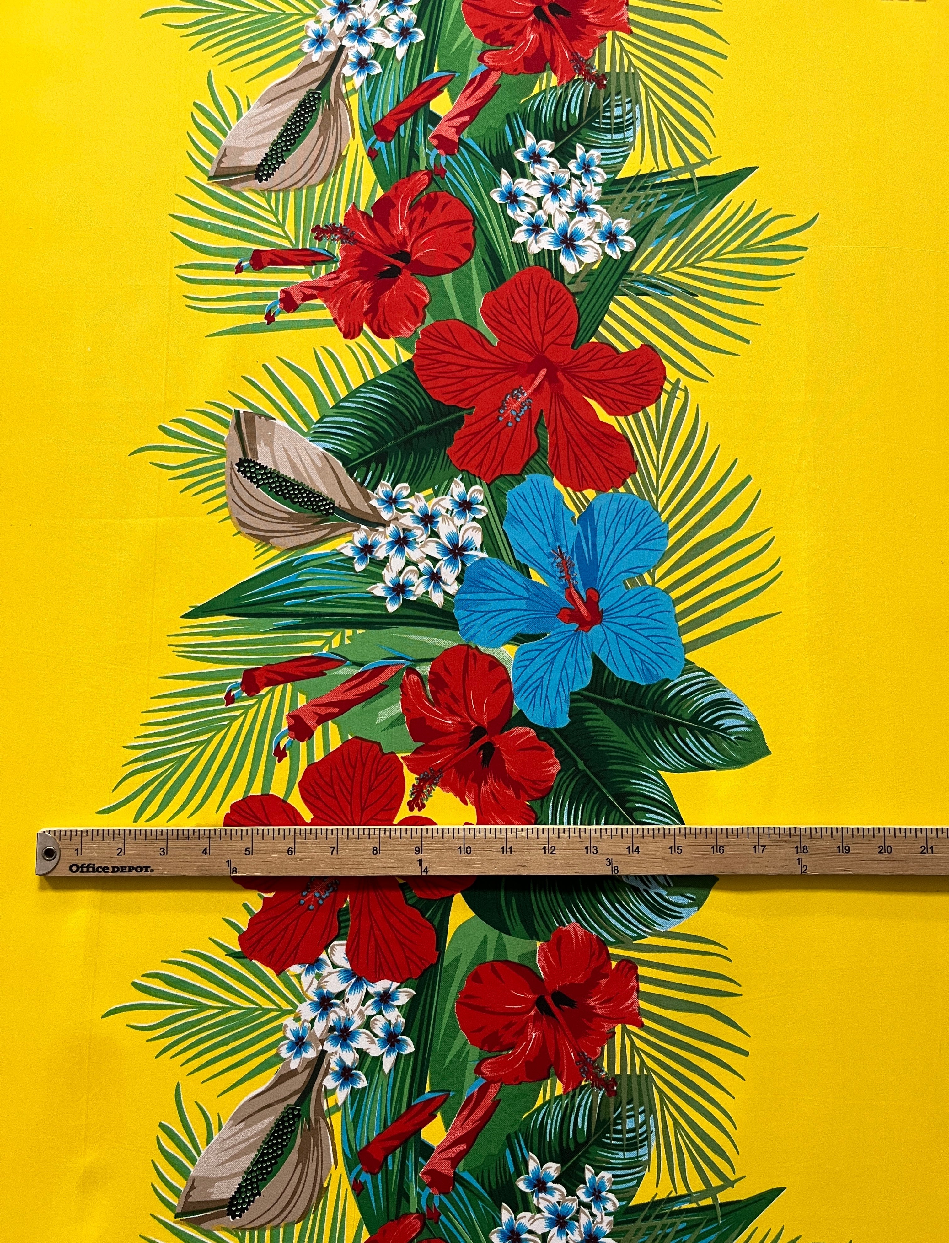 Tropical Flowers middle Border Peachskin Fabric | Islands Fabric