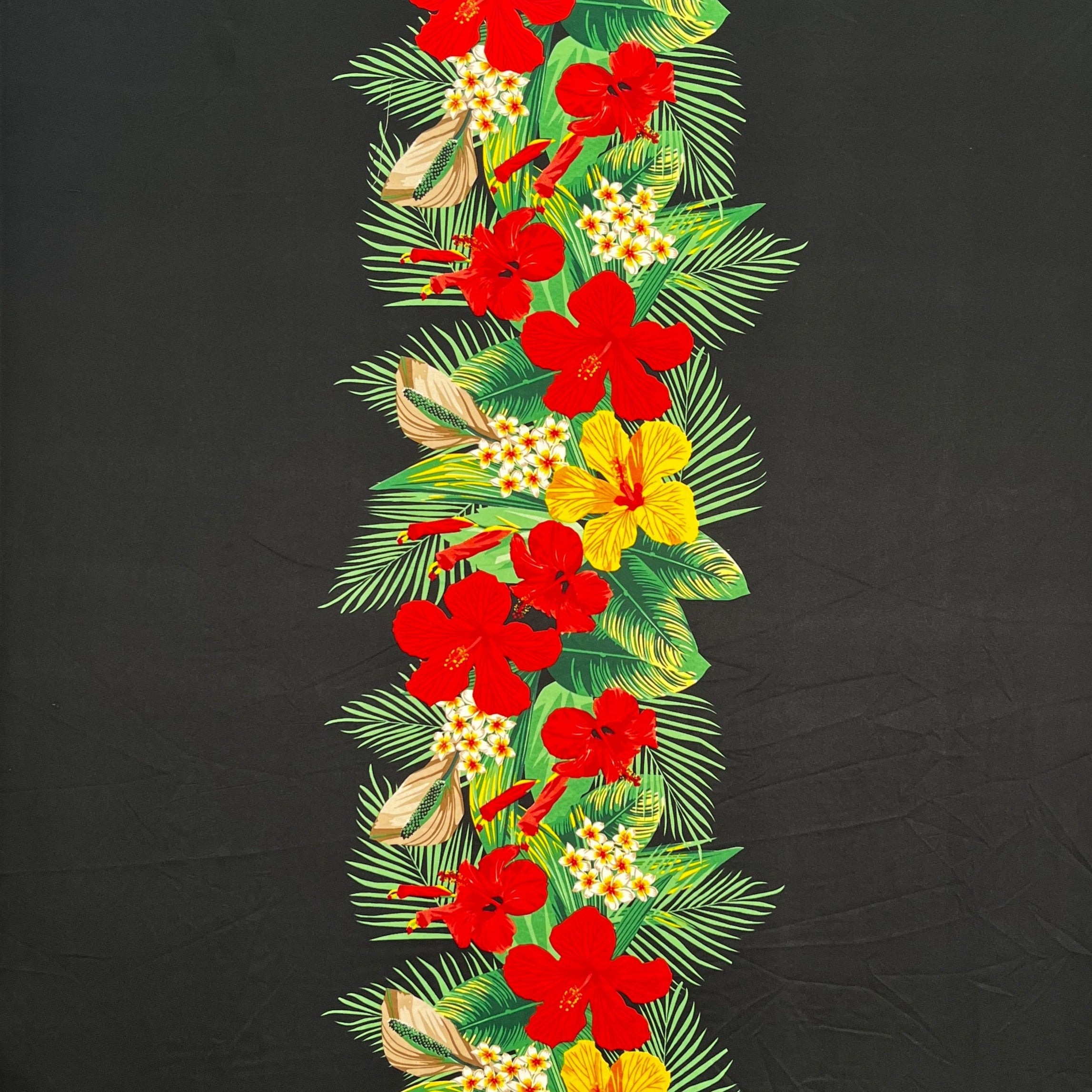 Tropical Flowers middle Border Peachskin Fabric | Islands Fabric