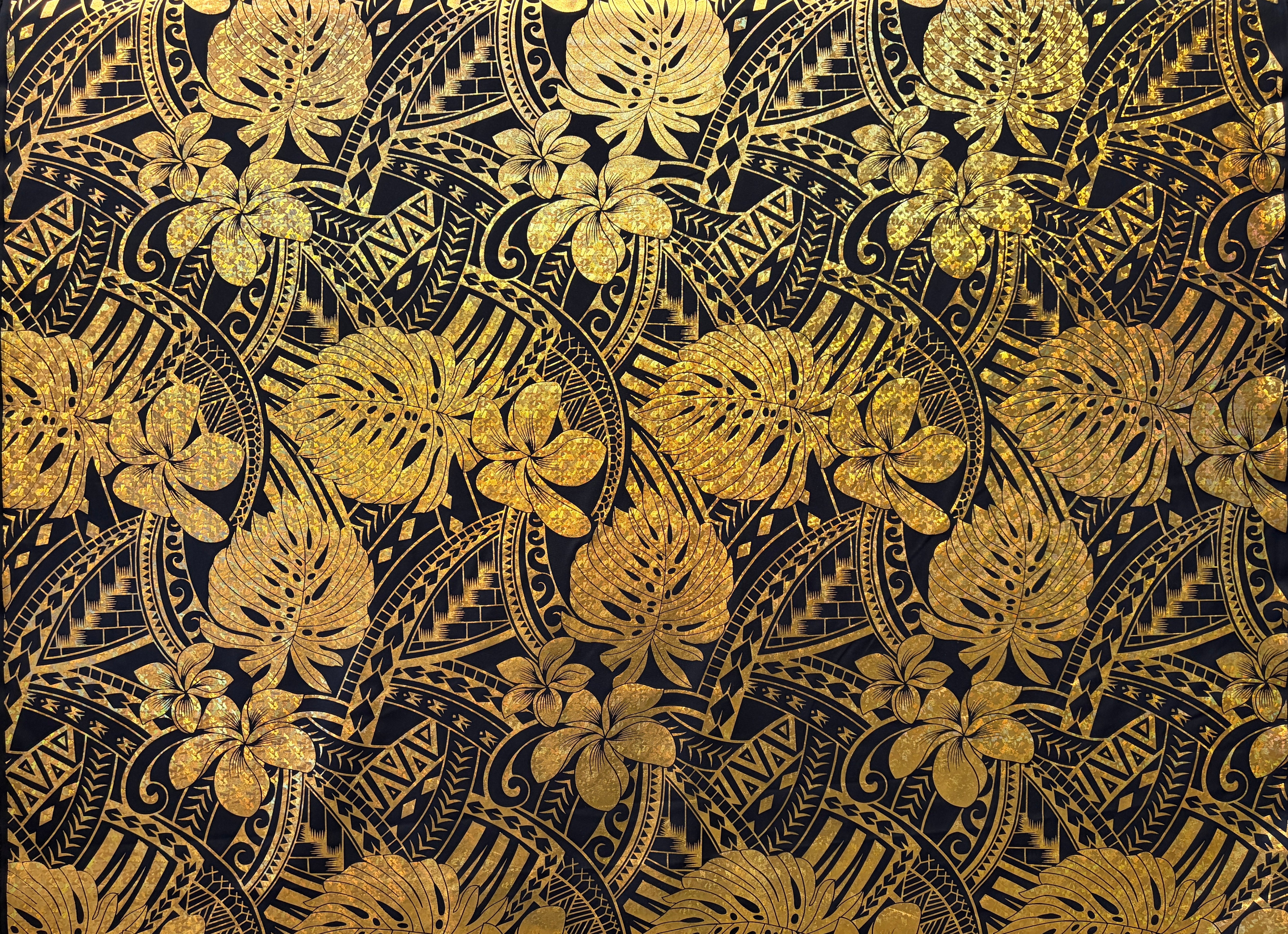 Midnight Monstera Tatau Polyester Foil Fabric | Islands Fabric