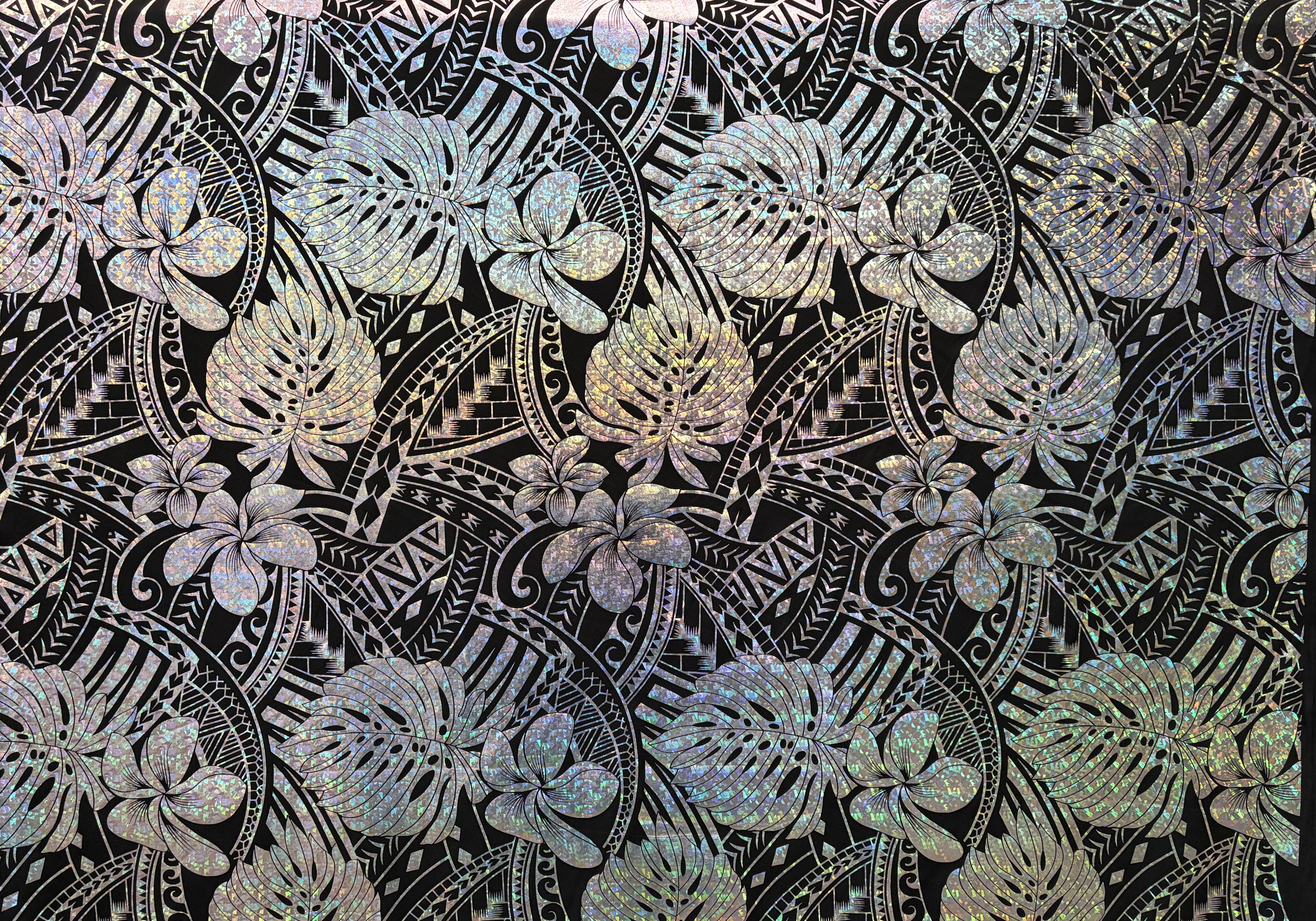 Midnight Monstera Tatau Polyester Foil Fabric | Islands Fabric