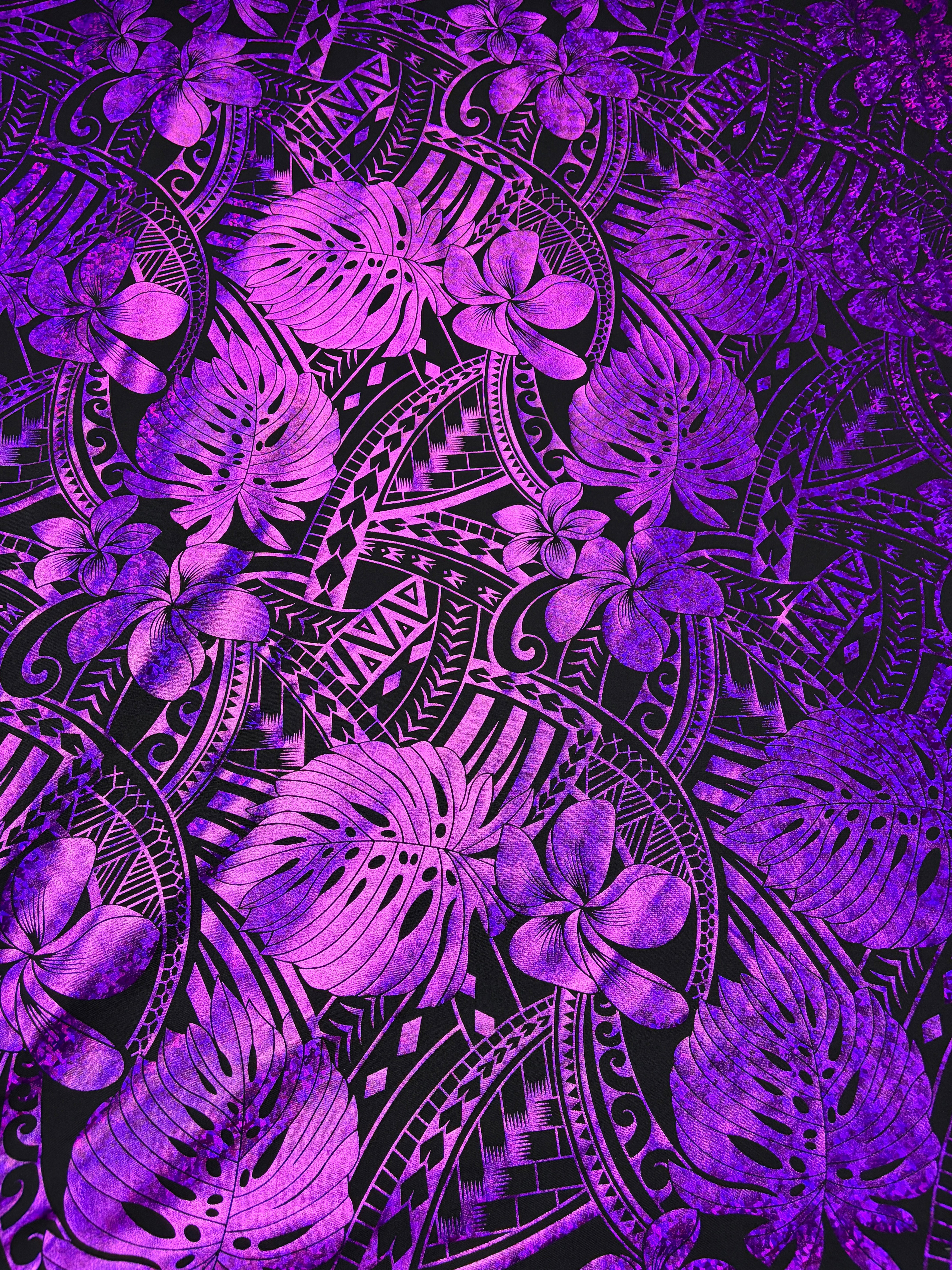 Midnight Monstera Tatau Polyester Foil Fabric | Islands Fabric