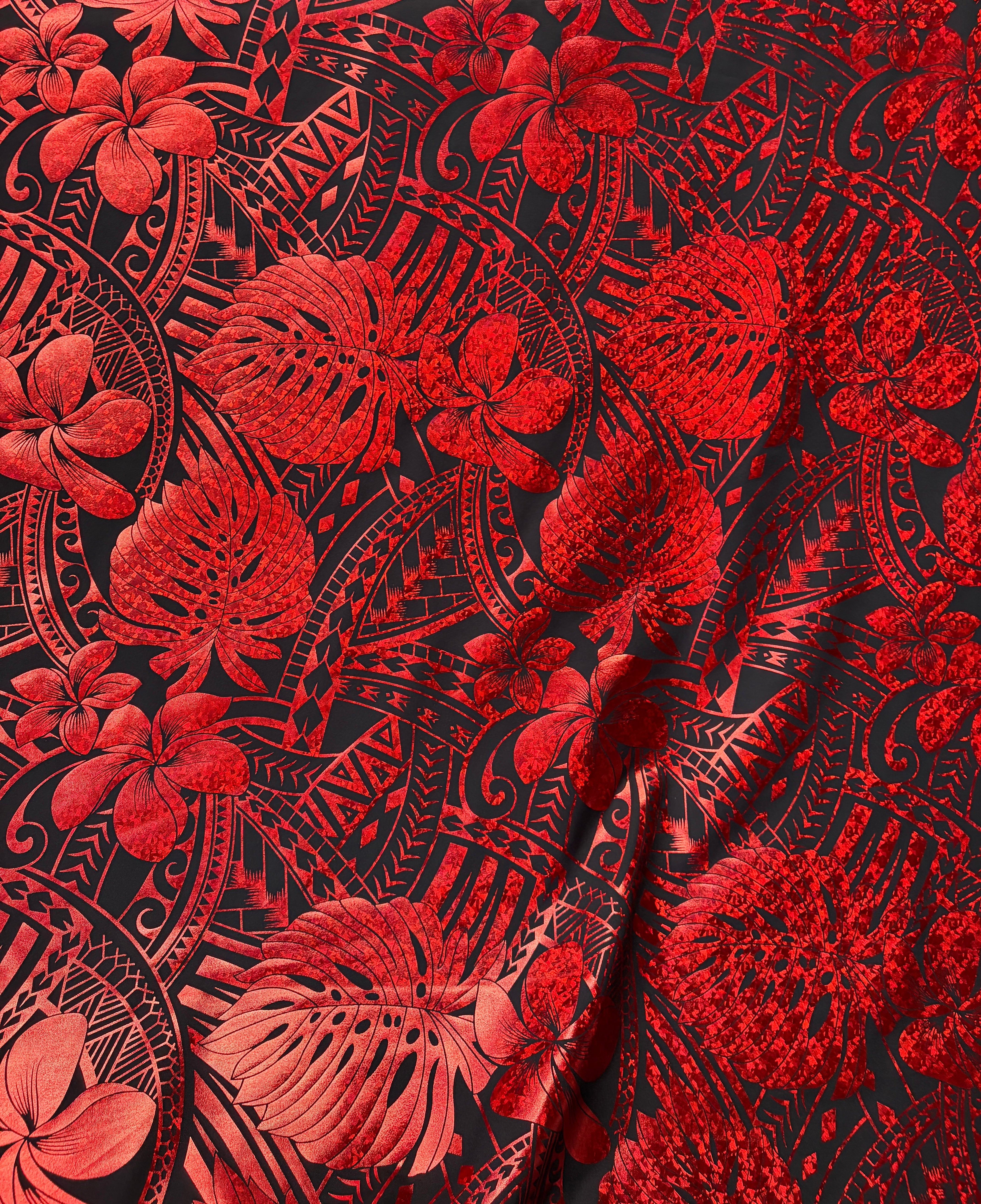 Midnight Monstera Tatau Polyester Foil Fabric | Islands Fabric