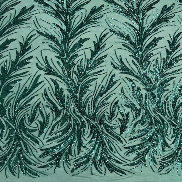 Dark Green Ariba Floral Leaf Stretch Sequins Fabric