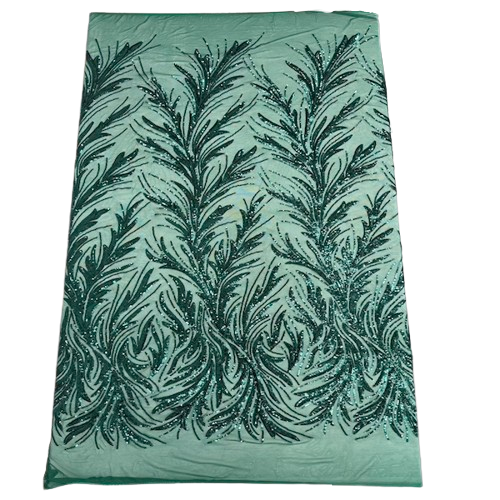 Dark Green Ariba Floral Leaf Stretch Sequins Fabric