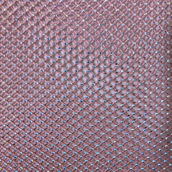 Mauve Pink Serene Iridescent Rhinestone Fishnet Lace Fabric