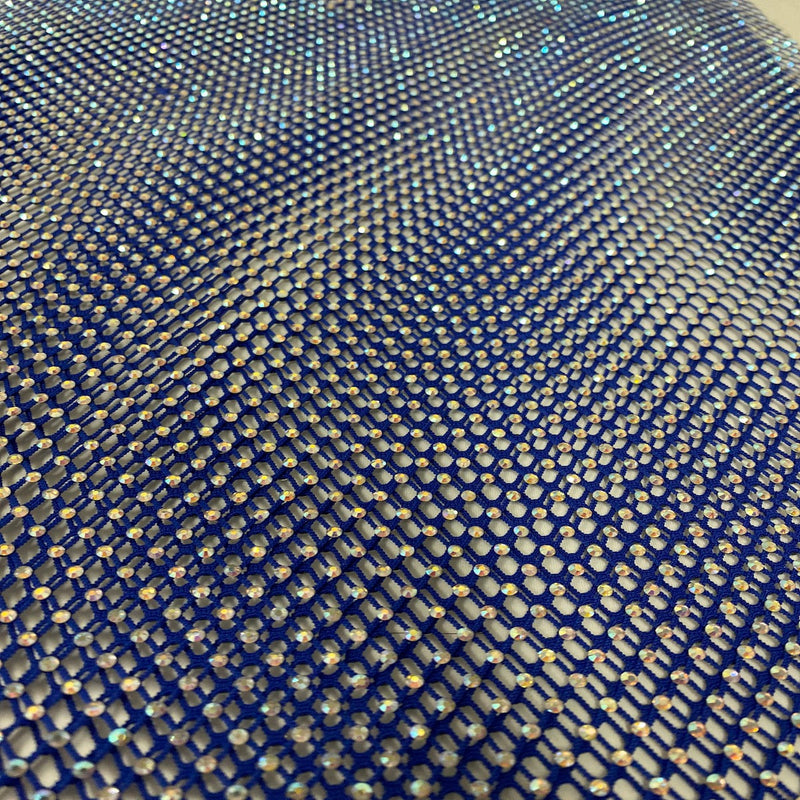 Royal Blue Serene Iridescent Rhinestone Fishnet Lace Fabric