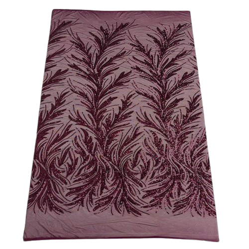 Burgundy Ariba Floral Leaf Stretch Sequins Fabric