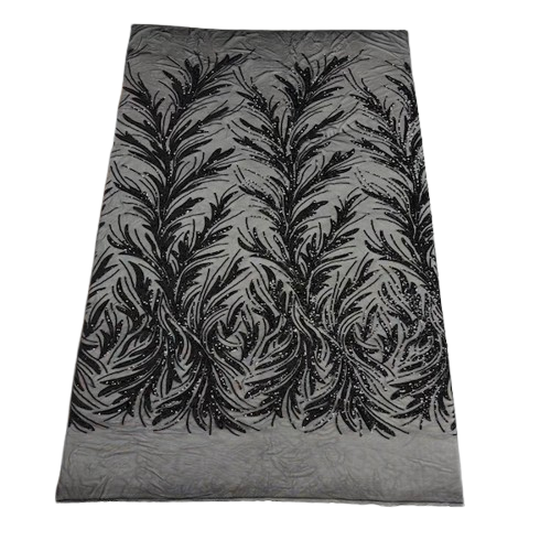 Black Ariba Floral Leaf Stretch Sequins Fabric