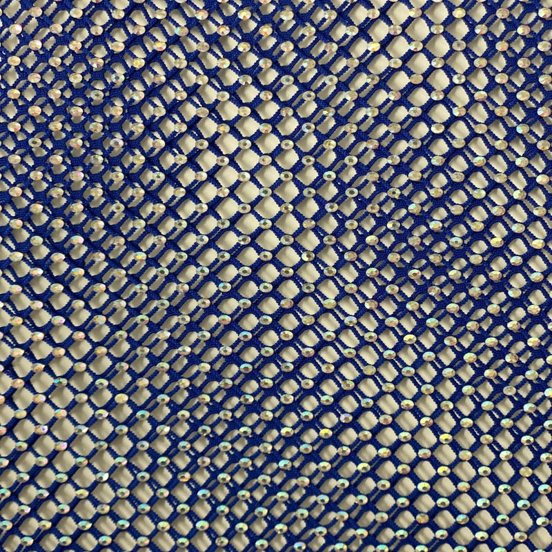 Royal Blue Serene Iridescent Rhinestone Fishnet Lace Fabric