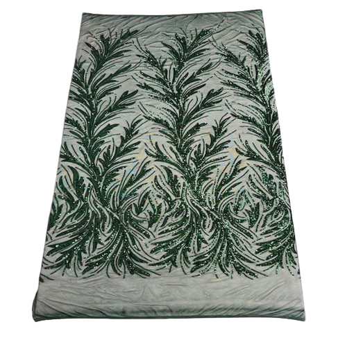 Hunter Green Ariba Floral Leaf Stretch Sequins Fabric