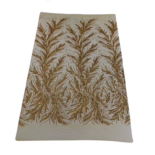 Gold Ariba Floral Leaf Stretch Sequins Fabric