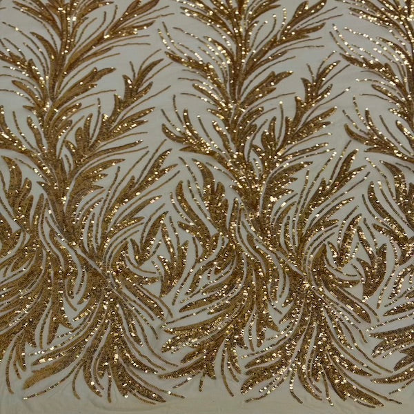 Gold Ariba Floral Leaf Stretch Sequins Fabric