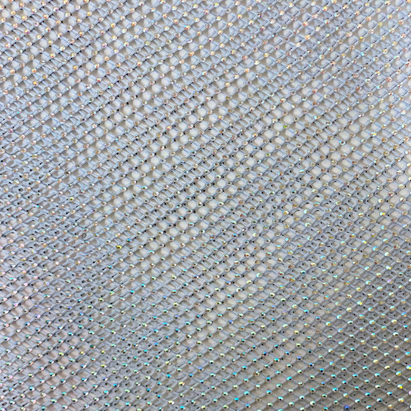 Baby Blue Serene Iridescent Rhinestone Fishnet Lace Fabric