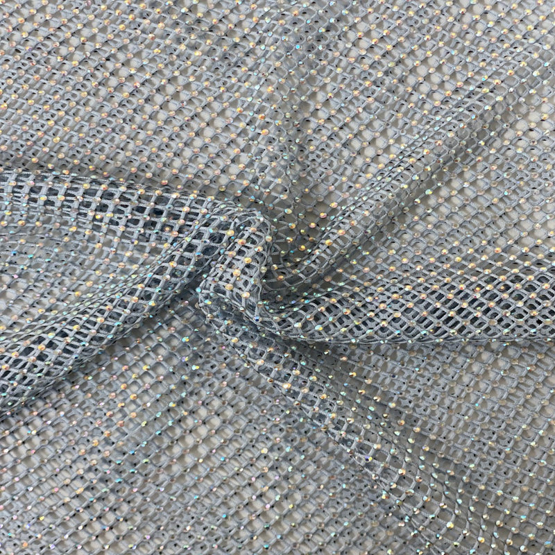 Baby Blue Serene Iridescent Rhinestone Fishnet Lace Fabric