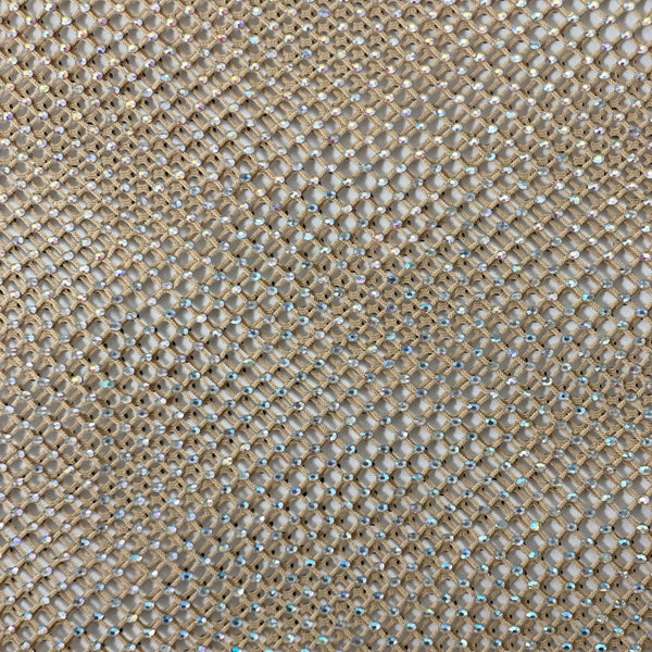 Gold Serene Iridescent Rhinestone Fishnet Lace Fabric