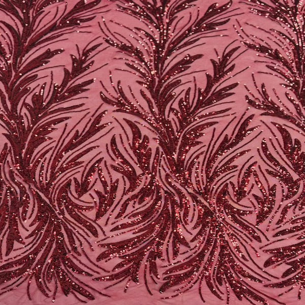 Ariba Floral Leaf Stretch Sequins Fabric