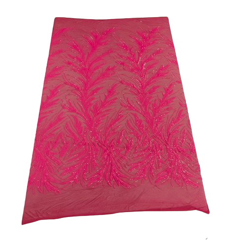 Hot Pink Ariba Floral Leaf Stretch Sequins Fabric