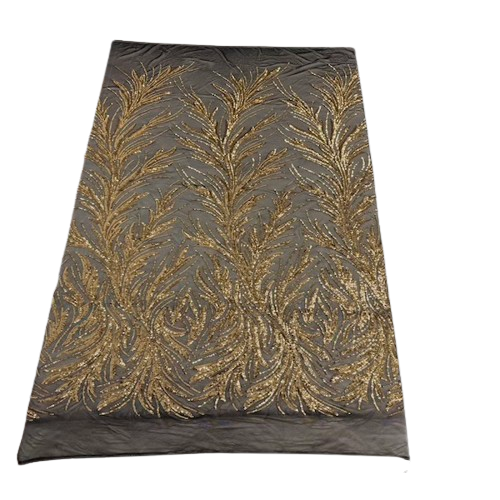 Black | Gold Ariba Floral Leaf Stretch Sequins Fabric