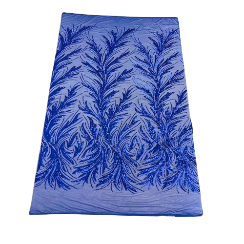 Royal Blue Ariba Floral Leaf Stretch Sequins Fabric