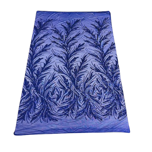 Dark Royal Blue Ariba Floral Leaf Stretch Sequins Fabric