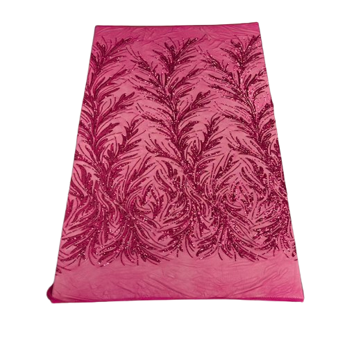 Fuchsia Ariba Floral Leaf Stretch Sequins Fabric