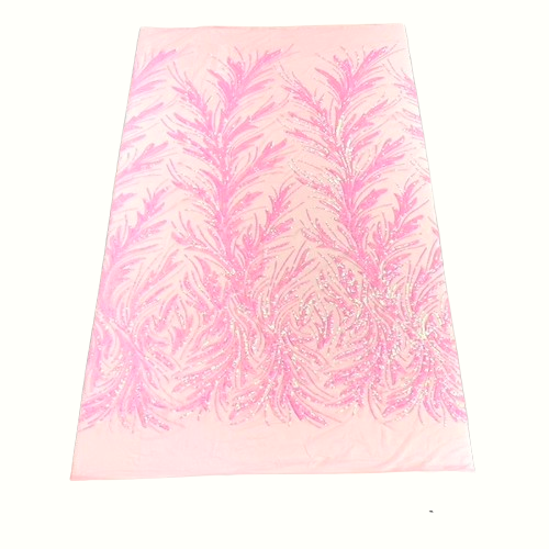 Baby Pink Iridescent Ariba Floral Leaf Stretch Sequins Fabric