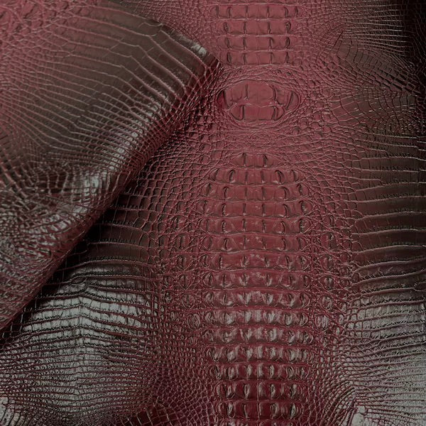 Burgundy Amazon 3D Embossed Gator Faux Leather Vinyl Fabric