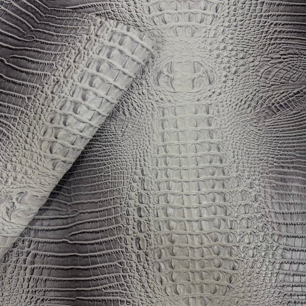 Gray | White Amazon 3D Embossed Gator Faux Leather Vinyl Fabric