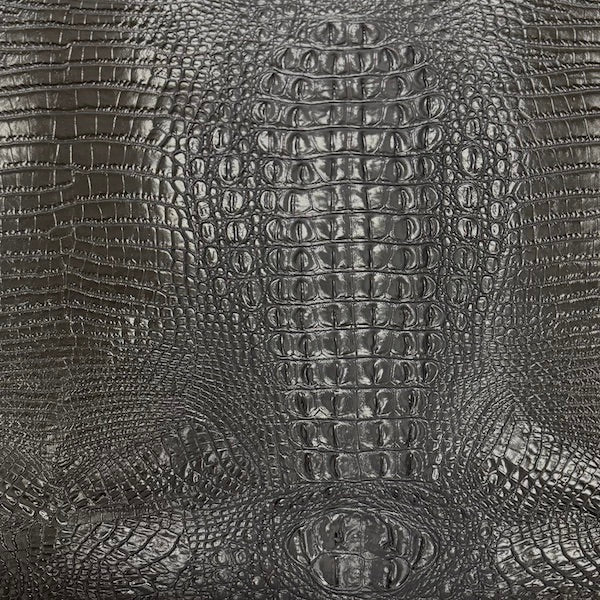 Dark Charcoal Gray Amazon 3D Embossed Gator Faux Leather Vinyl Fabric