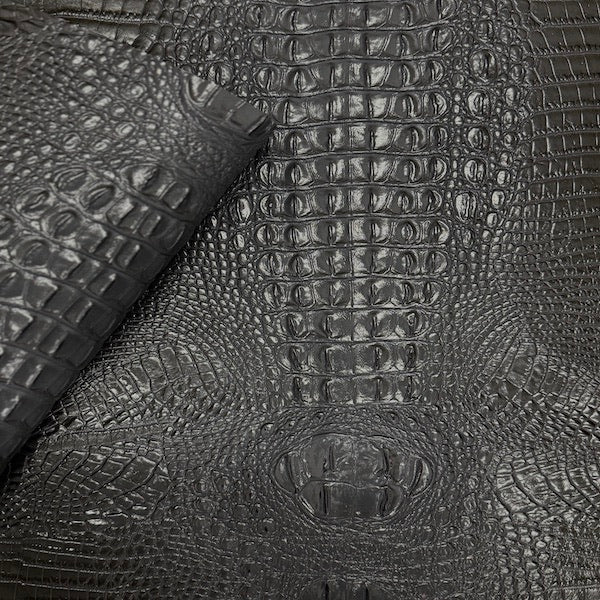 Dark Charcoal Gray Amazon 3D Embossed Gator Faux Leather Vinyl Fabric