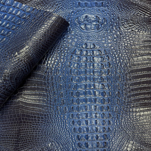 Royal Blue Amazon 3D Embossed Gator Faux Leather Vinyl Fabric