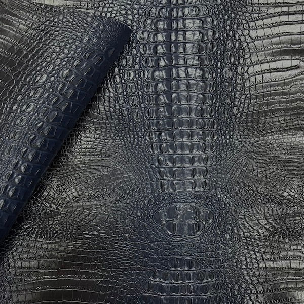 Midnight Blue Amazon 3D Embossed Gator Faux Leather Vinyl Fabric