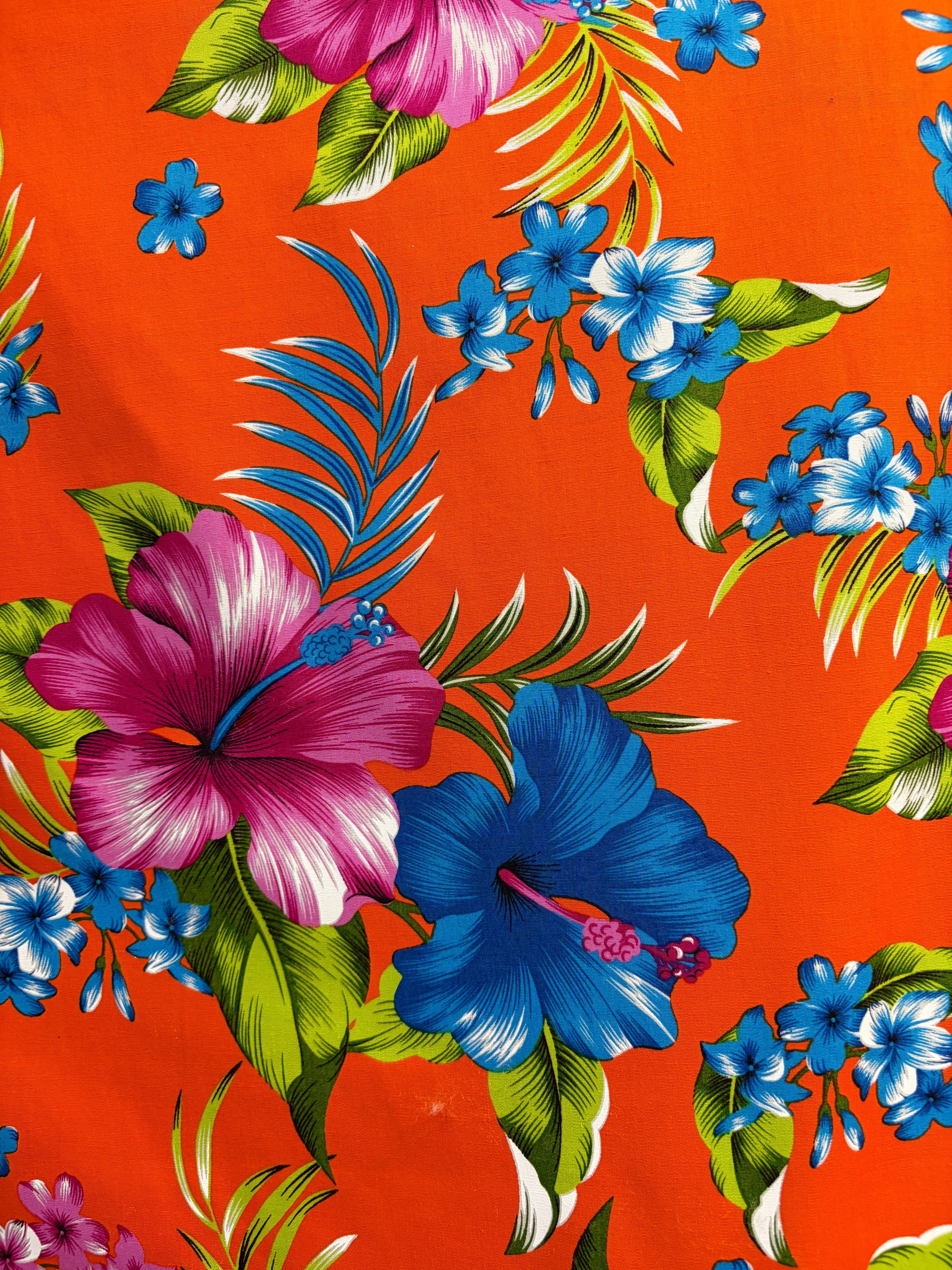 Hibiscus Palm Leaves Cluster All Over design Cotton Fabric | Islands Fabric